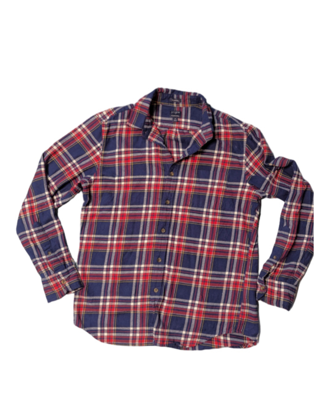 Men's J.Crew Flannel Button Down Shirt Medium Blue Red Plaid